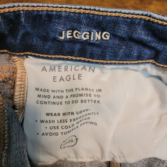 American Eagle Jeans 2 L Next Level Stretch Jegging Low Rise Ripped Medium Dark - Picture 5 of 12